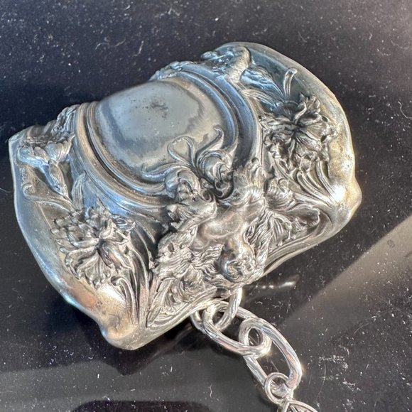 Antique Victorian Floral Silver plated Art Nouveau Cuff Goddess Wide Bracelet - Picture 3 of 14